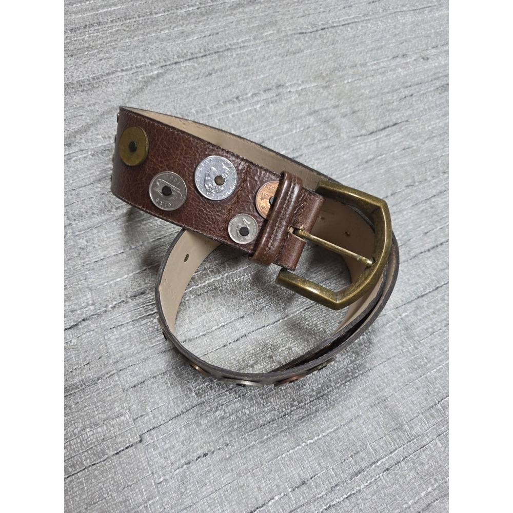 Elite Vintage Belt  Boho Size M Brown Coins Details Western Cowgirl 2" Uniqur